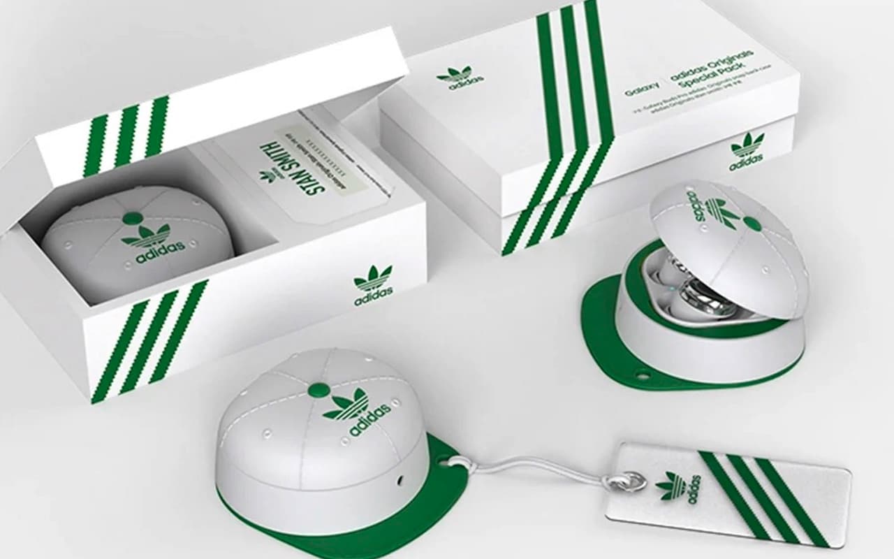 Imagem mostra como serão a caixinha e o case de carregamento da versão Adidas dos Galaxy Buds Pro, fones de ouvido da Samsung