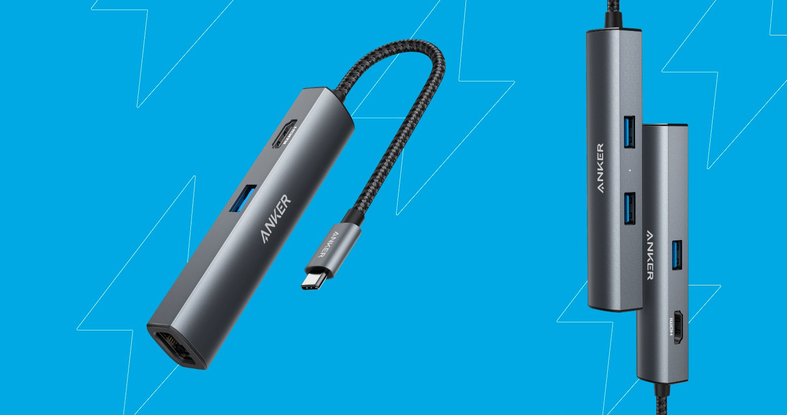 Cabo adaptador 5 em 1 da Anker plugado em um notebook