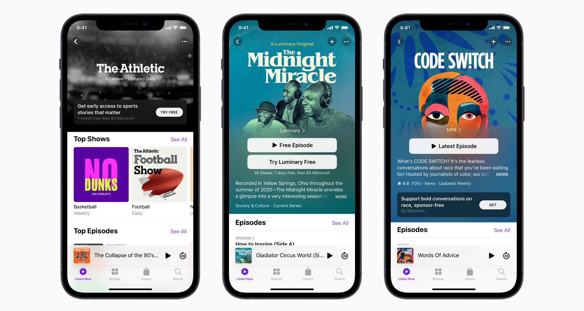Sequência de podcasts da Apple empilhados