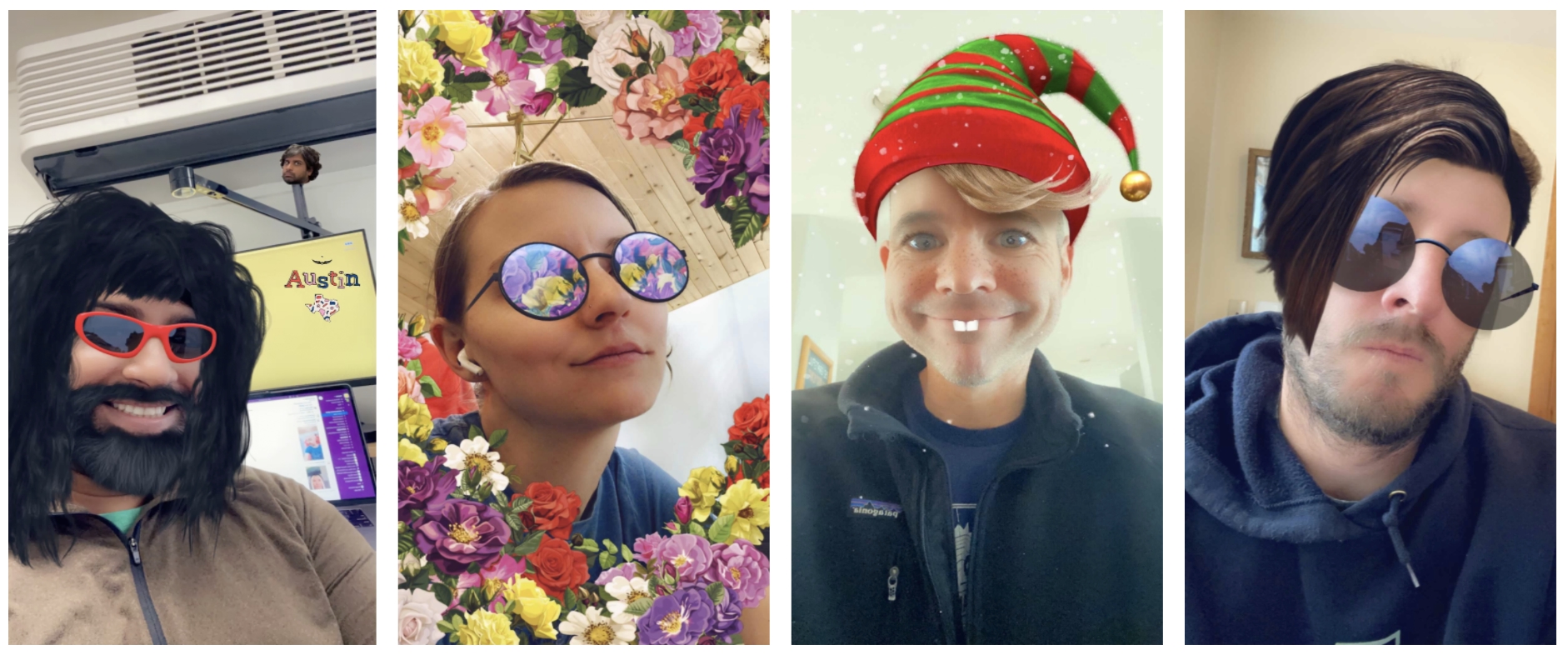 Montagem com colagens do Snapchat, da Snap Inc, que comprou a empresa de mapeamento 3D Pixel8.earth