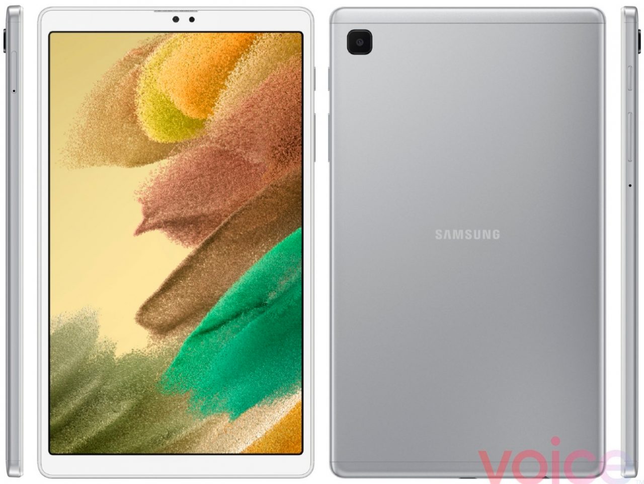 Galaxy Tab A7 Lite na cor branca, em frente e verso