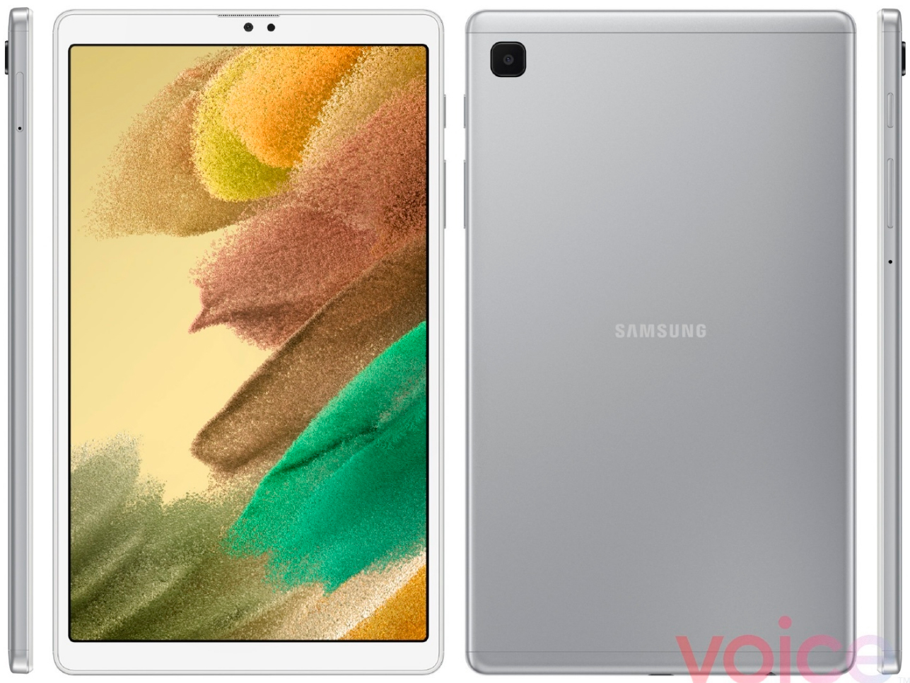 Galaxy Tab A7 Lite na cor branca, em frente e verso