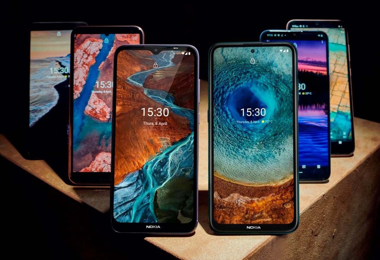 Montagem com os novos seis celulares da Nokia, incluindo a série G com os G10 e G20