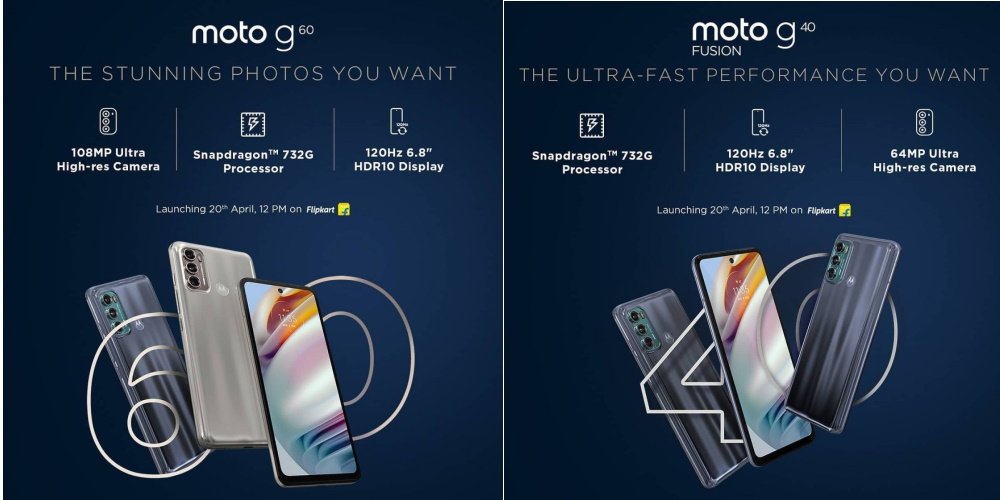 Imagem mostra novos Moto G60 e G40 da Motorola