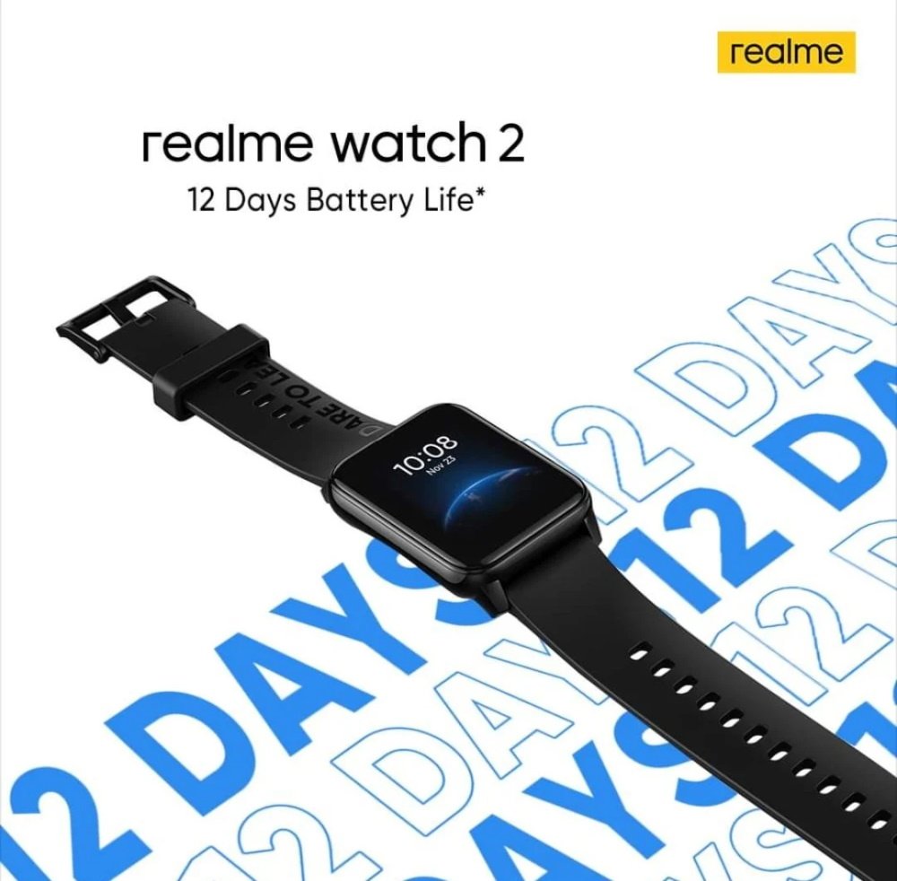 Imagem mostra Realme Watch 2 e as palavras 12 days, em alusão à duração da bateria