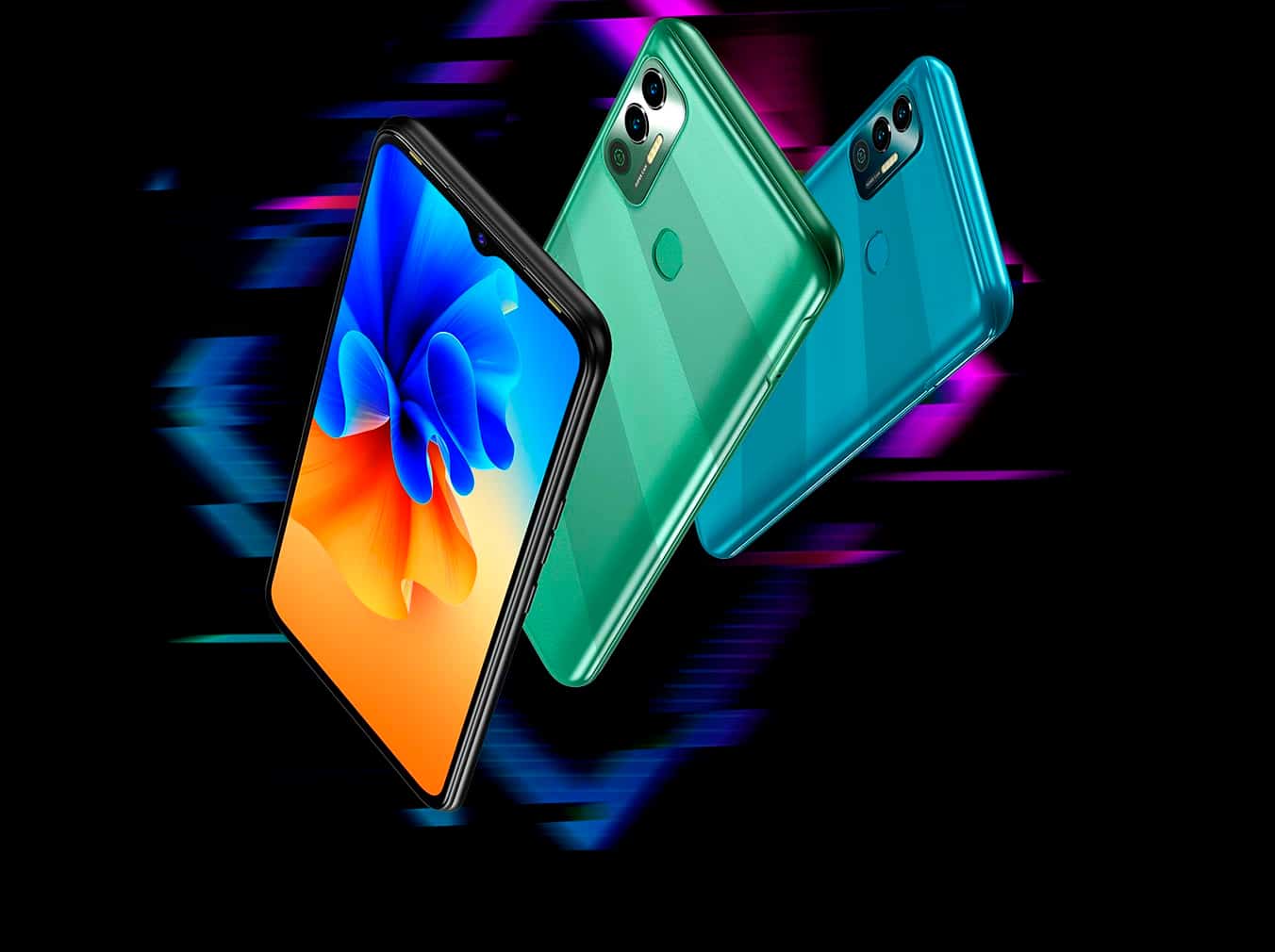 Imagens do novo celular Tecno Spark 7 em três cores