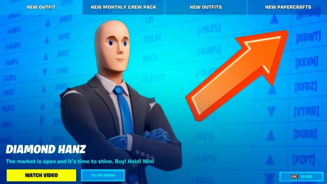 Skin do meme Stonks no Fortnite
