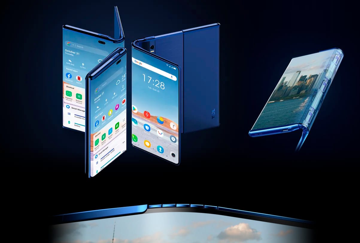 TCL apresenta smartphone conceito Fold 'n Roll - modelo 3 em 1 que expande de 6 para 10 polegada. Divulgação TCL