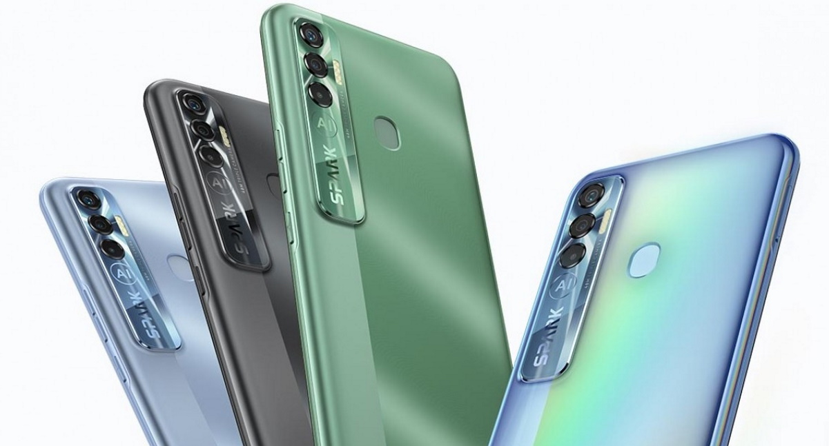 Imagem mostra Tecno Spark 7 Pro e sua gama variada de cores