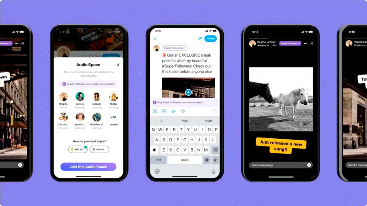 Imagem mostra novos recursos do Twitter como Spaces e Super Follow. A empresa pode adotar em breve as gorjetas enviadas diretamente ao perfil