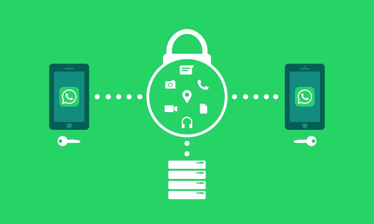 Imagem mostra dois celulares com tela do WhatsApp trocando dados