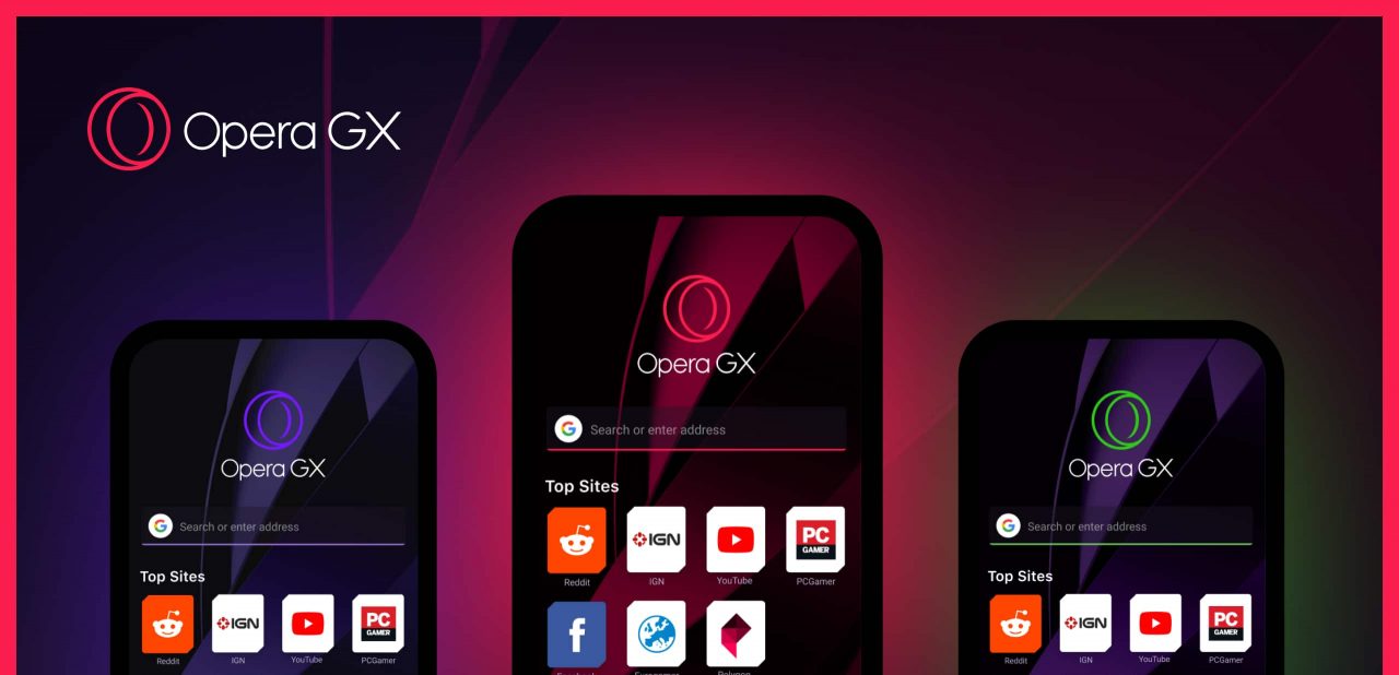 Montagem com telas do navegador gamer Opera GX Mobile