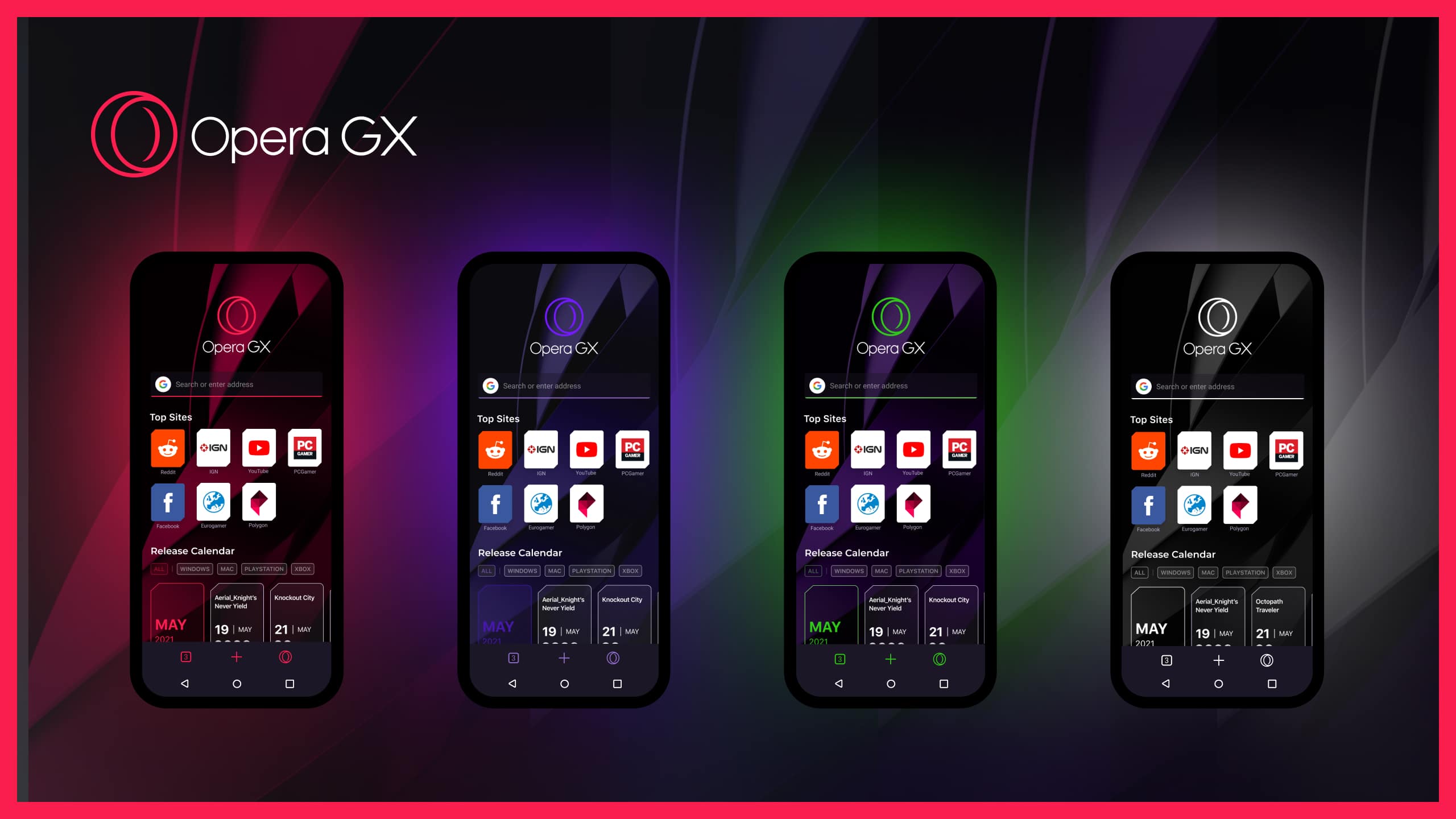 Montagem com telas do navegador gamer Opera GX Mobile