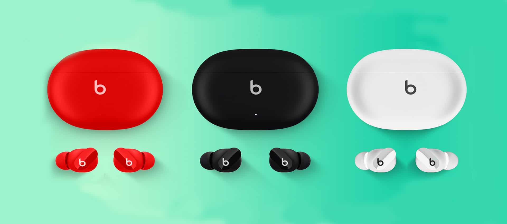 Fones Beats Studio Buds em vermelho, preto e branco