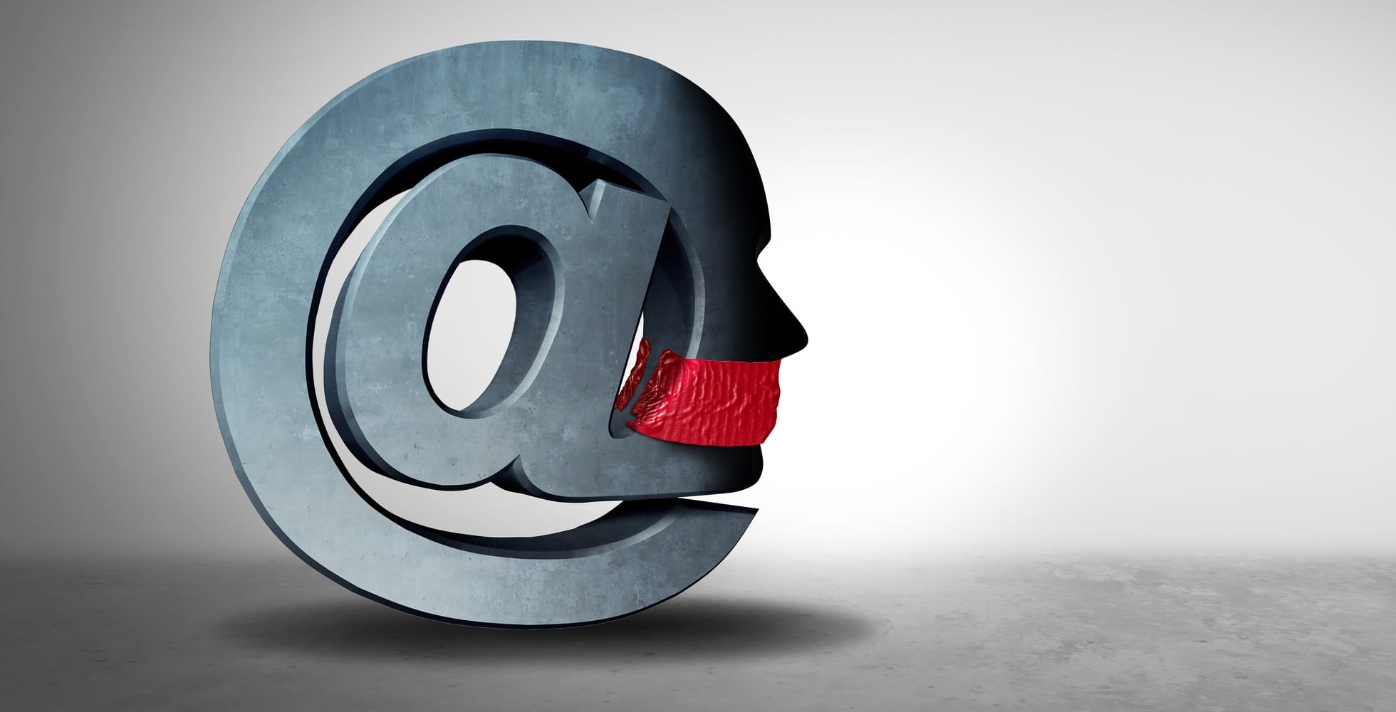 Ilustração de arroba com rosto e faixa na boca para remeter ao Facebook censurar conteúdos palestinos