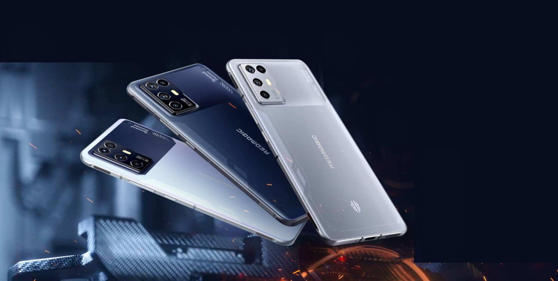 Imagem mostra três cores padrão do Nubia Red Magic 6R, apresentado hoje