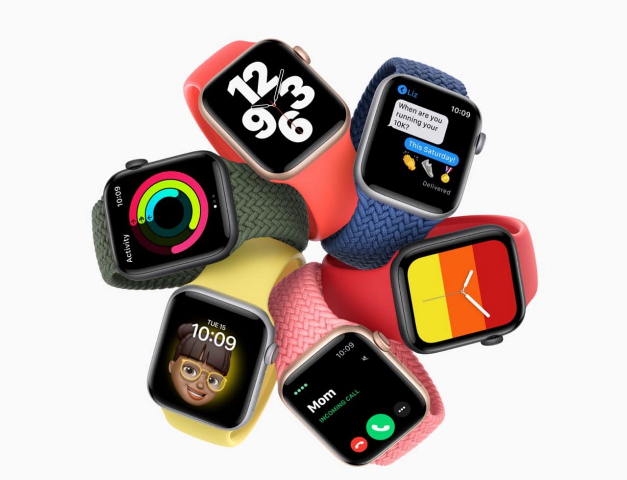 Imagem mostra vários modelos de Apple Watch, que lideram com folga o mercado de smartwatches vendidos no primeiro trimestre de 2021