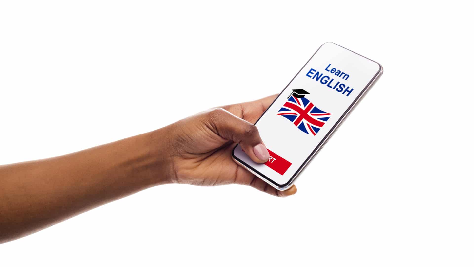 Imagem mostra mão segurando celular e a frase Learn English escrita na tela. Listamos os melhores aplicativos gratuitos que prometem te ajudar a aprender inglês