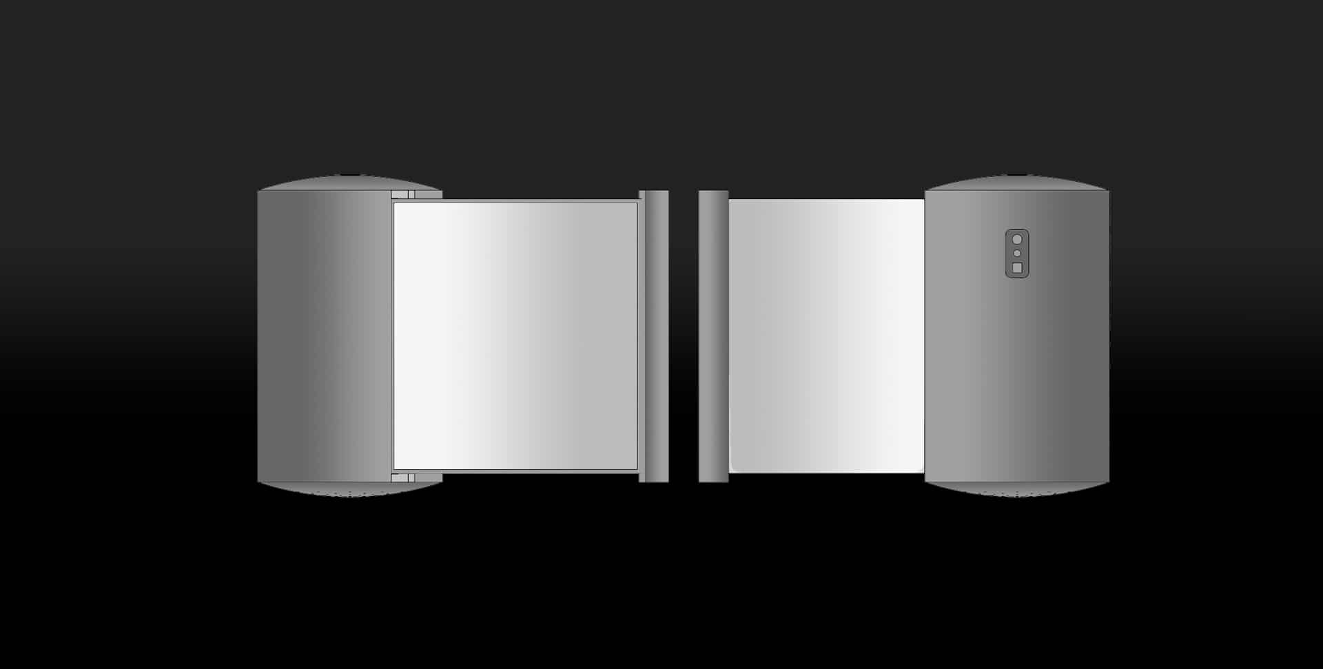 Montagem sobre desenho industrial do smart speaker enrolável da Xiaomi