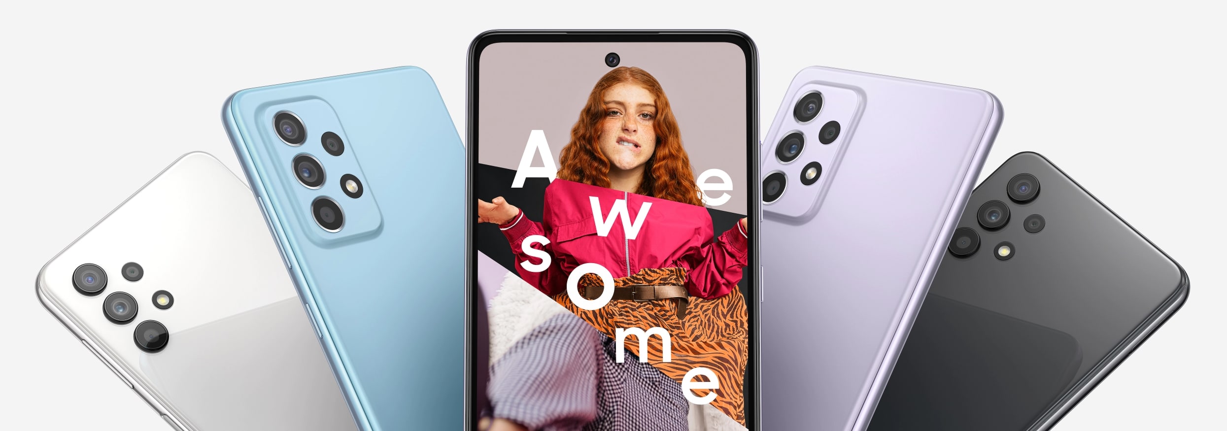 Montagem com os Samsung Galaxy A32 em diversas cores, já lançados no Brasil após homologação da Anatel