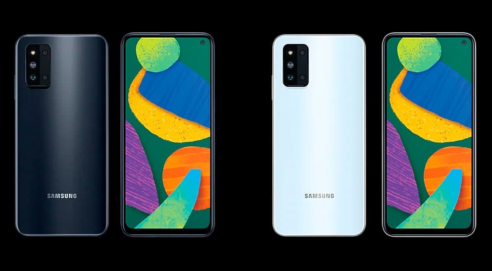 Imagem mostrando o recém lançado Samsung Galaxy F52 5G, nas cores preta e branca
