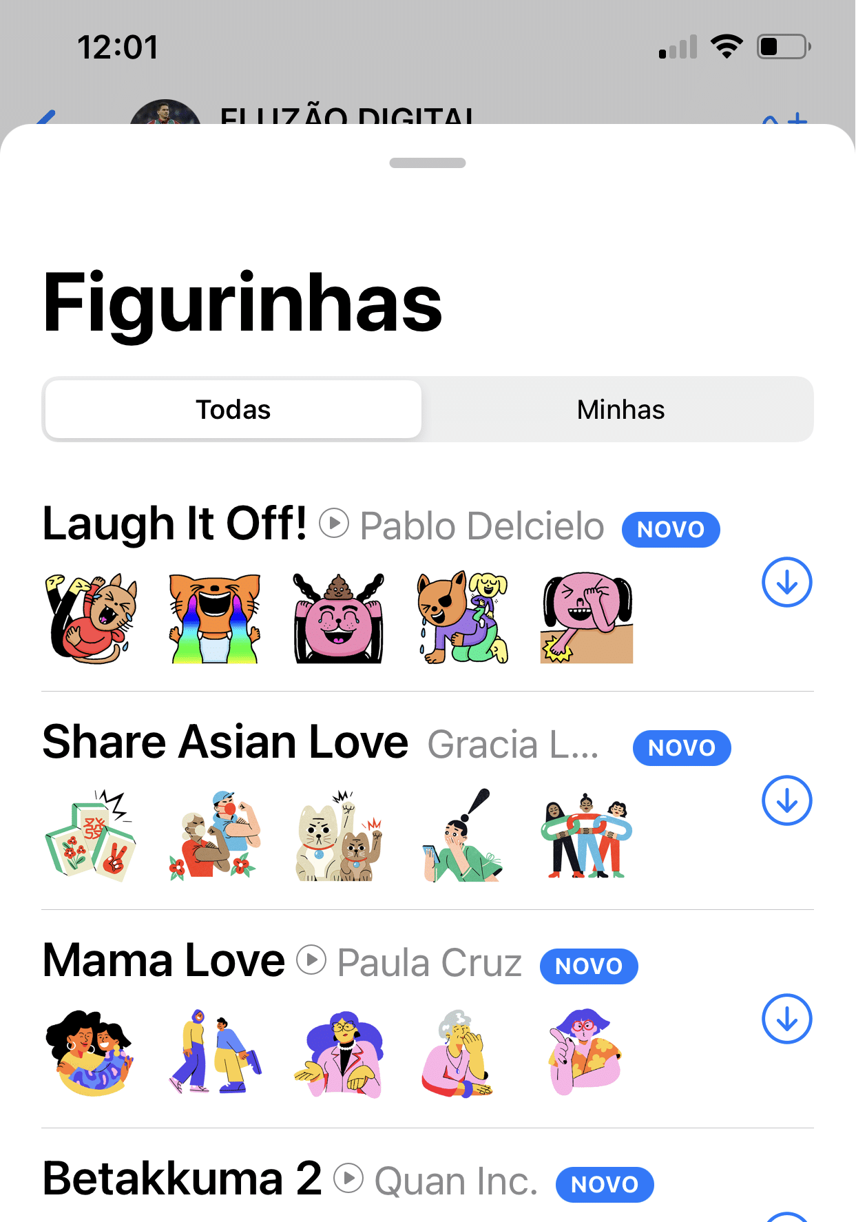 Captura de tela do pacote de figurinhas Laugh it Off do WhatsApp