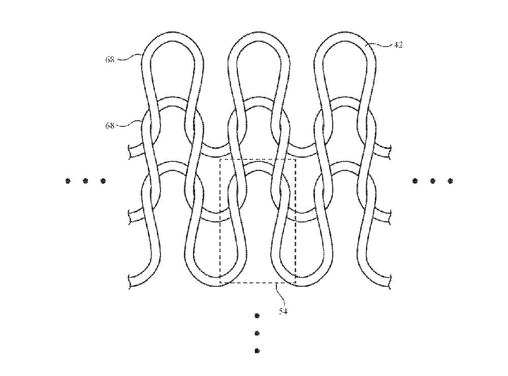 Detalhe da patente mostra processo de criação de tecidos para capa de iPhone usando crochê 