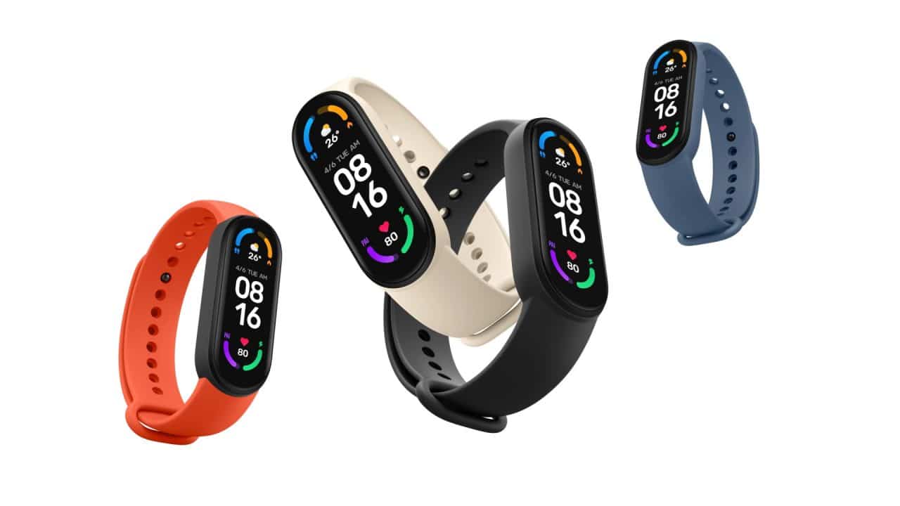 Imagem mostra quatro cores da Mi Band 6, pulseira inteligente da Xiaomi, que agora pode responder mensagem de texto