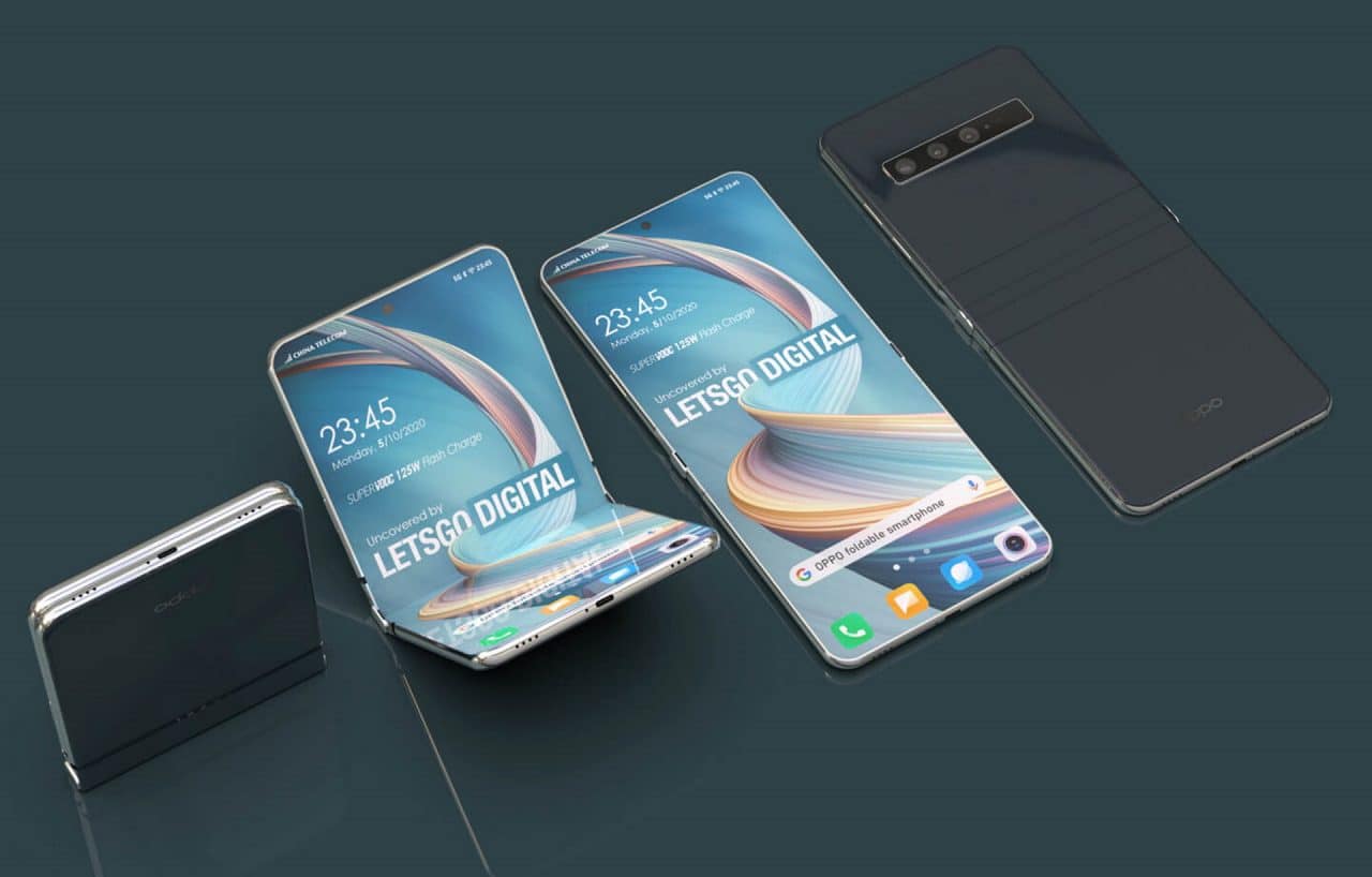 Imagem mostra como seria o design do celular dobrável da Oppo em forma de concha