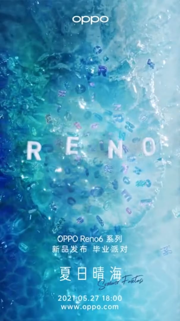 Imagem mostra teaser do Oppo Reno 6, que terá seu lançamento no dia 27 de maio