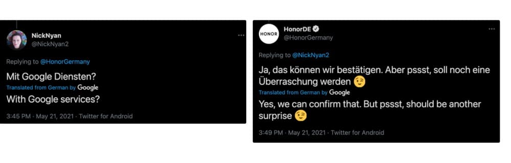 Twitter da Honor, na Alemanha, confirmou retorno dos serviços do Google aos celulares da empresa