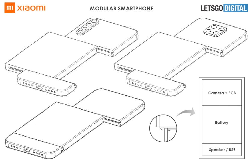 Imagem mostra patente de celular modular da Xiaomi