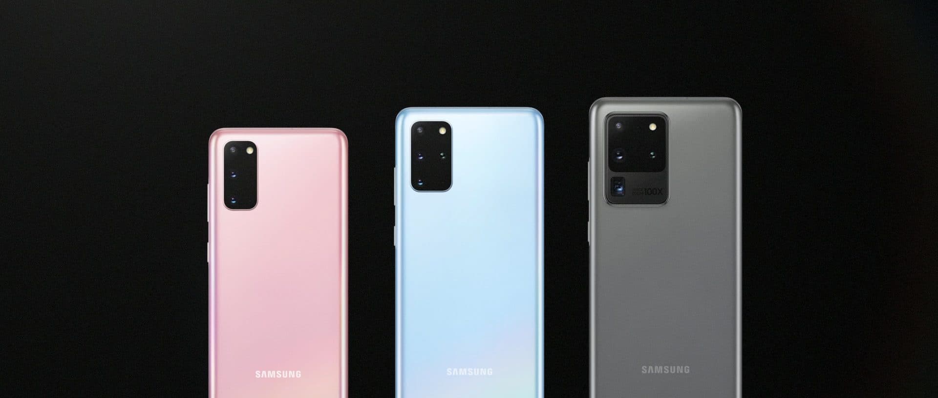 Montagem com os três modelos do Samsung Galaxy S20