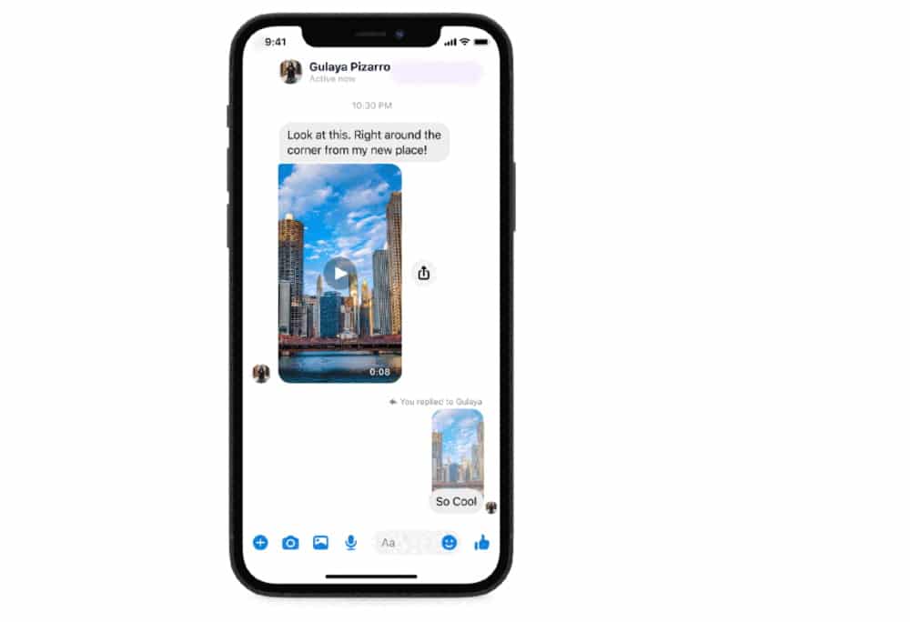 Imagem mostra tela de smartphone com as respostas rápidas do Messenger