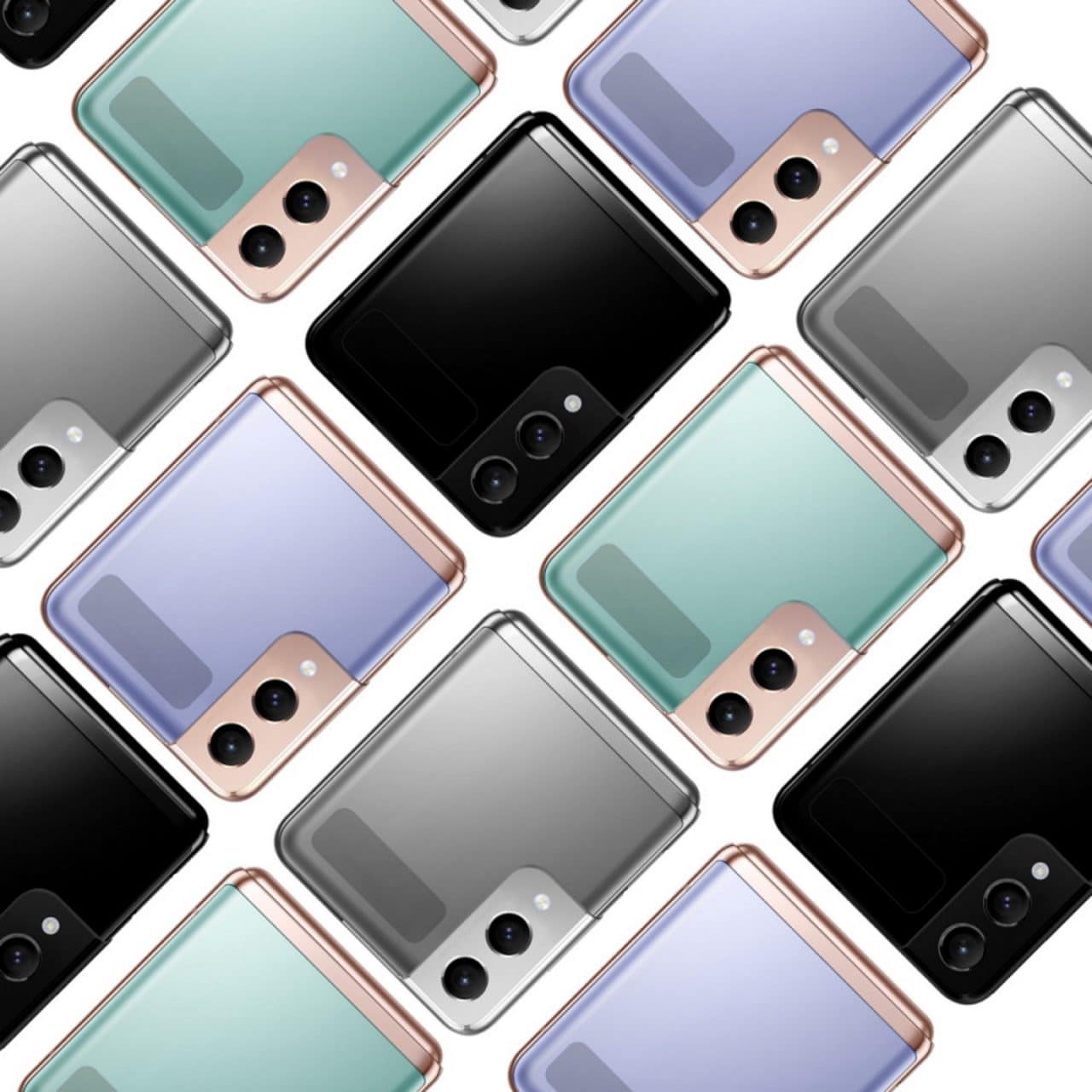 Imagem mostra vários Z Flip, um dos dobráveis da Samsung que terá lançamento em agosto