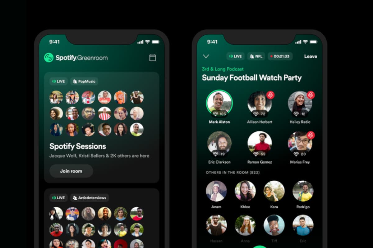 Imagem das telas do app Spotify Greenroom