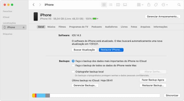 restauração de celular Apple para configurações de fábrica por meio do iTunes