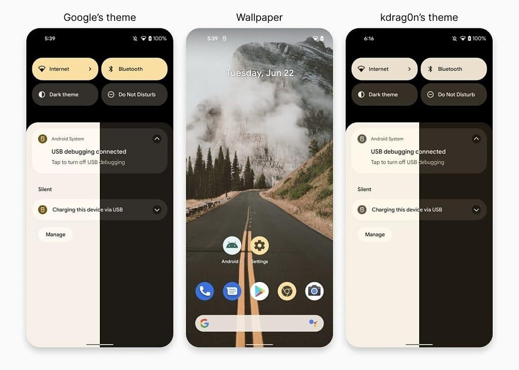 Captura de tela mostrando função de mudar cores dos apps automaticamente igual ao Android 12