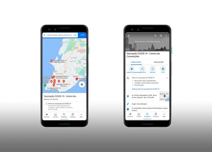 Google Maps adiciona informações sobre locais de vacinação contra Covid-19 em mais 36 cidades do Brasil Google Maps adiciona informações sobre locais de vacinação contra Covid-19 em mais 36 cidades do Brasil