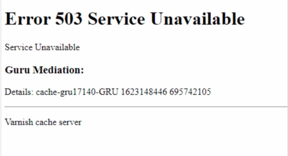 imagem mostra mensagem de erro 503, que deixou sites fora do ar nesta terça-feira