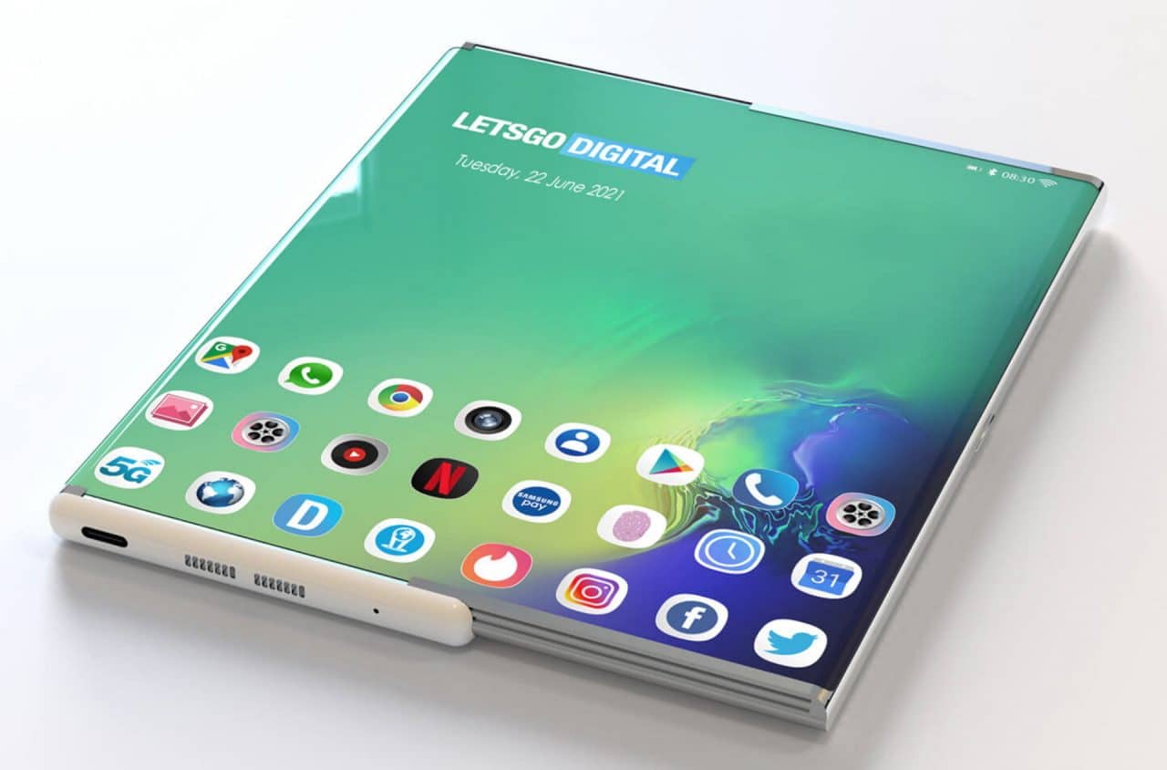 Imagem mostra projeção de como seria o celular extensível da Samsung