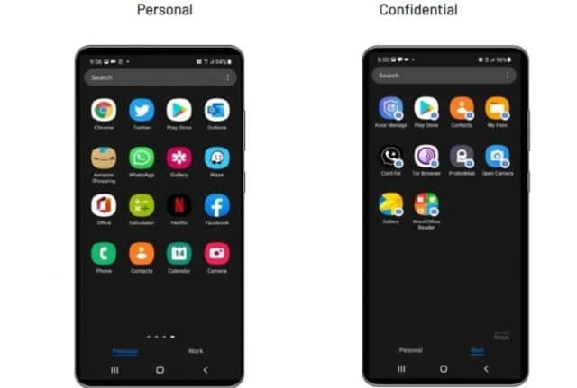 Imagem mostra duas interfaces do Samsung Galaxy Sirin V3