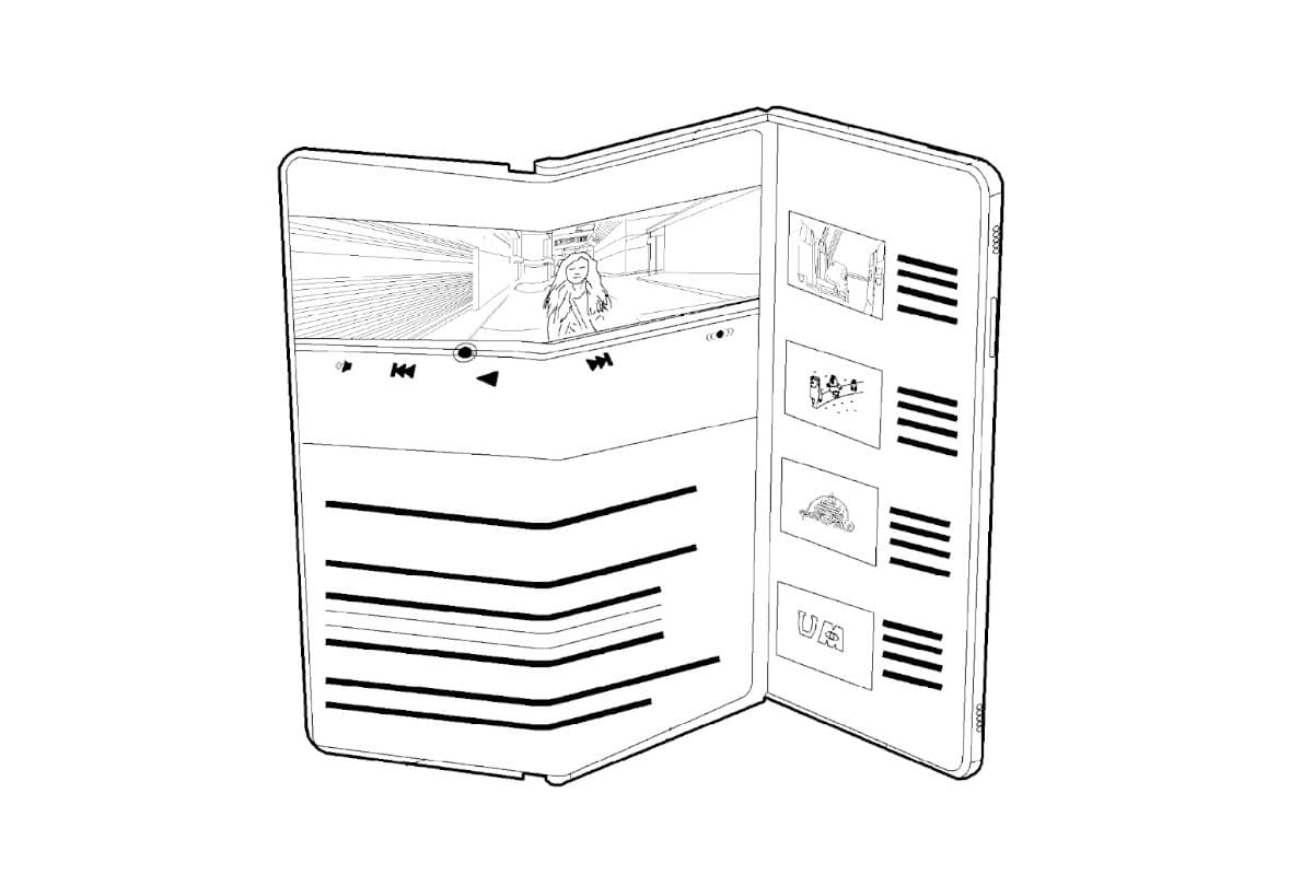 Imagem da patente do celular dobrável de tela tripla Samsung