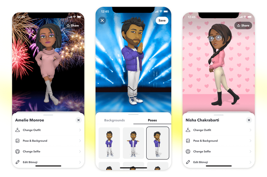 Bitmojis do Snapchat em 3D