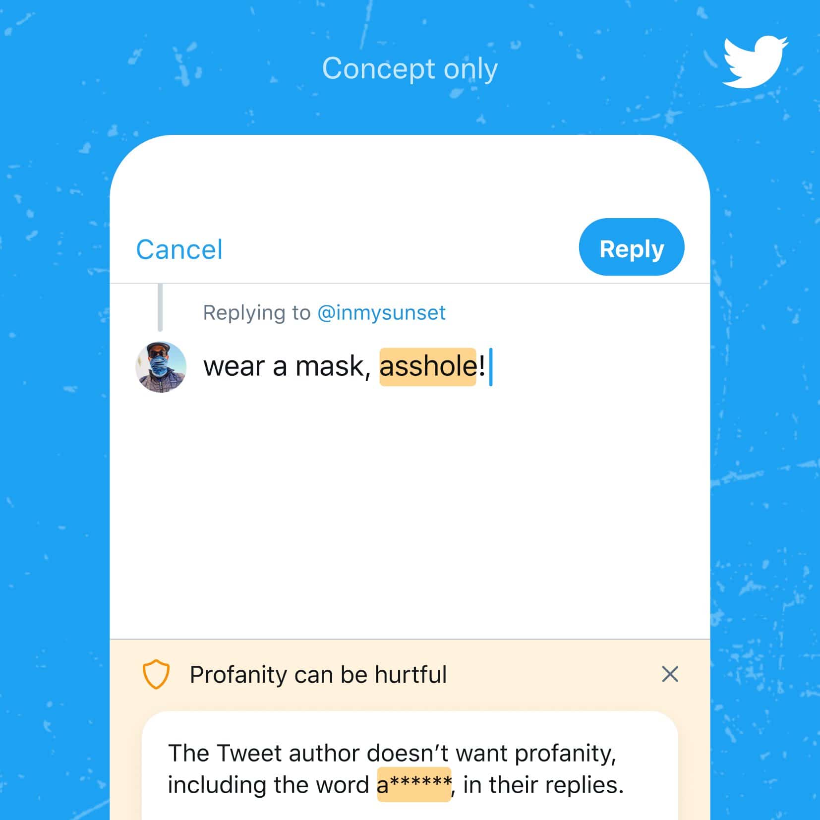 Captura de tela dos possíveis recursos de amigos confiáveis, Facets e palavras sensíveis do Twitter