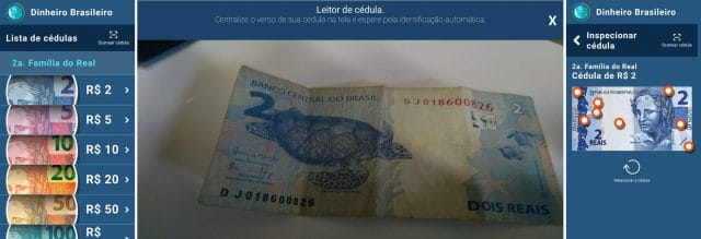 usanso o scanner do app Dinheiro Brasileiro para uma nota de 2 Reais