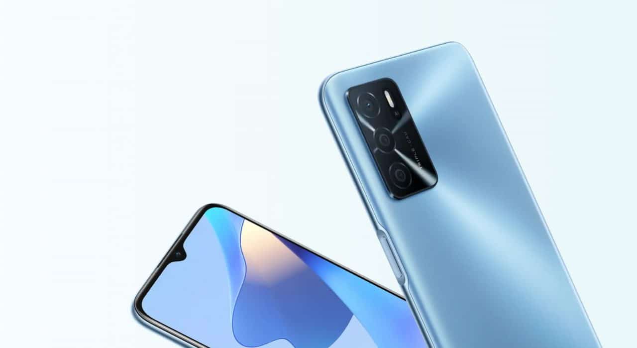 Imagem mostra traseira e frente do Oppo A16, novo lançamento de entrada da marca