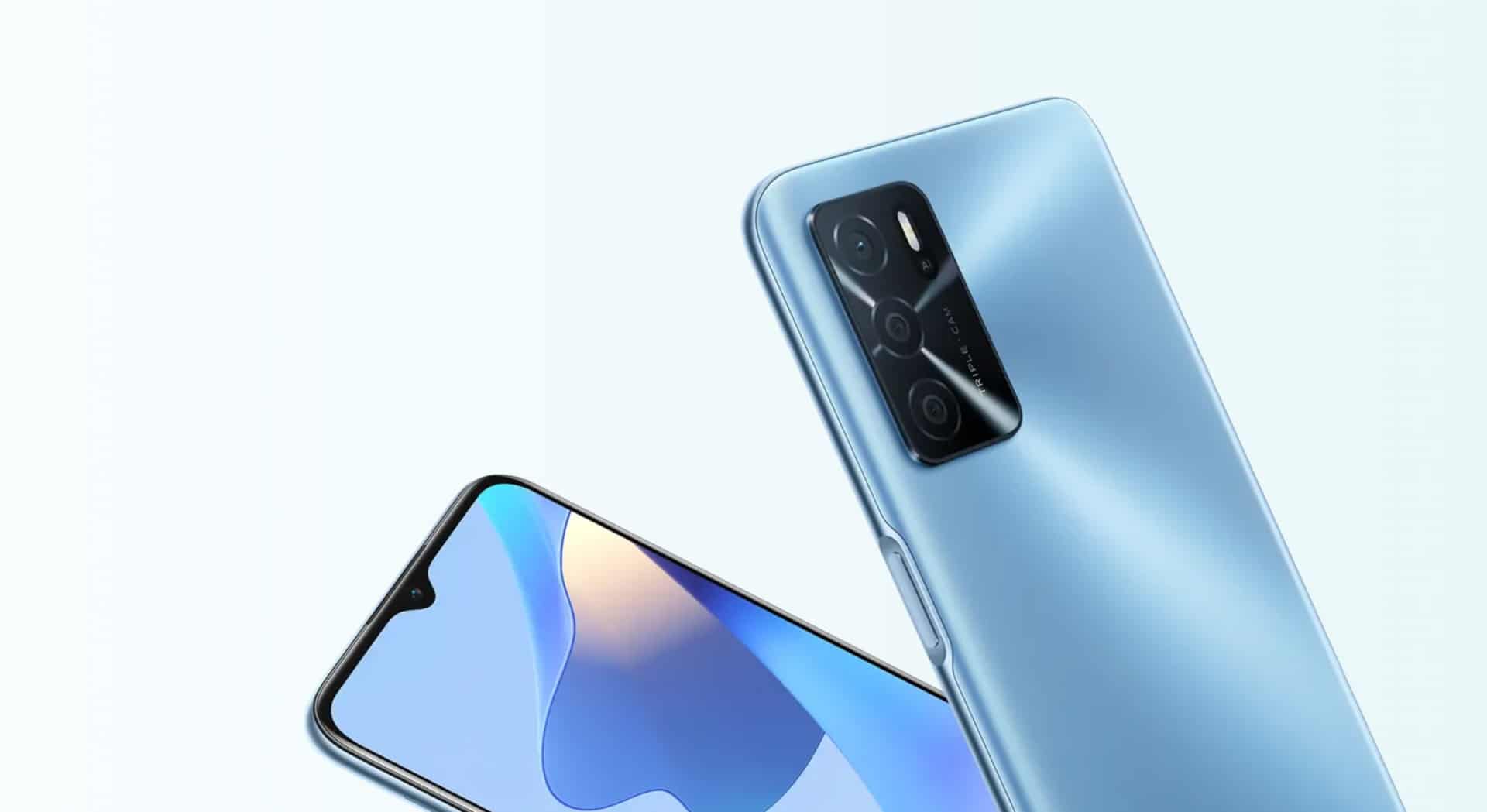 Imagem mostra traseira e frente do Oppo A16, novo lançamento de entrada da marca