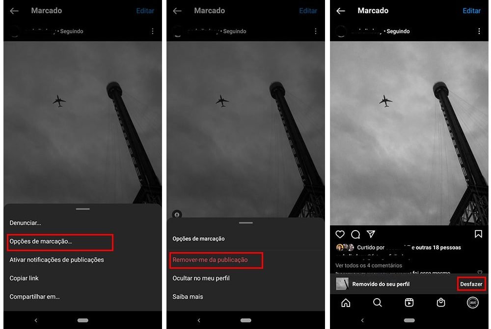 Outros passos de como remover marcação de foto no Instagram primeiros passos