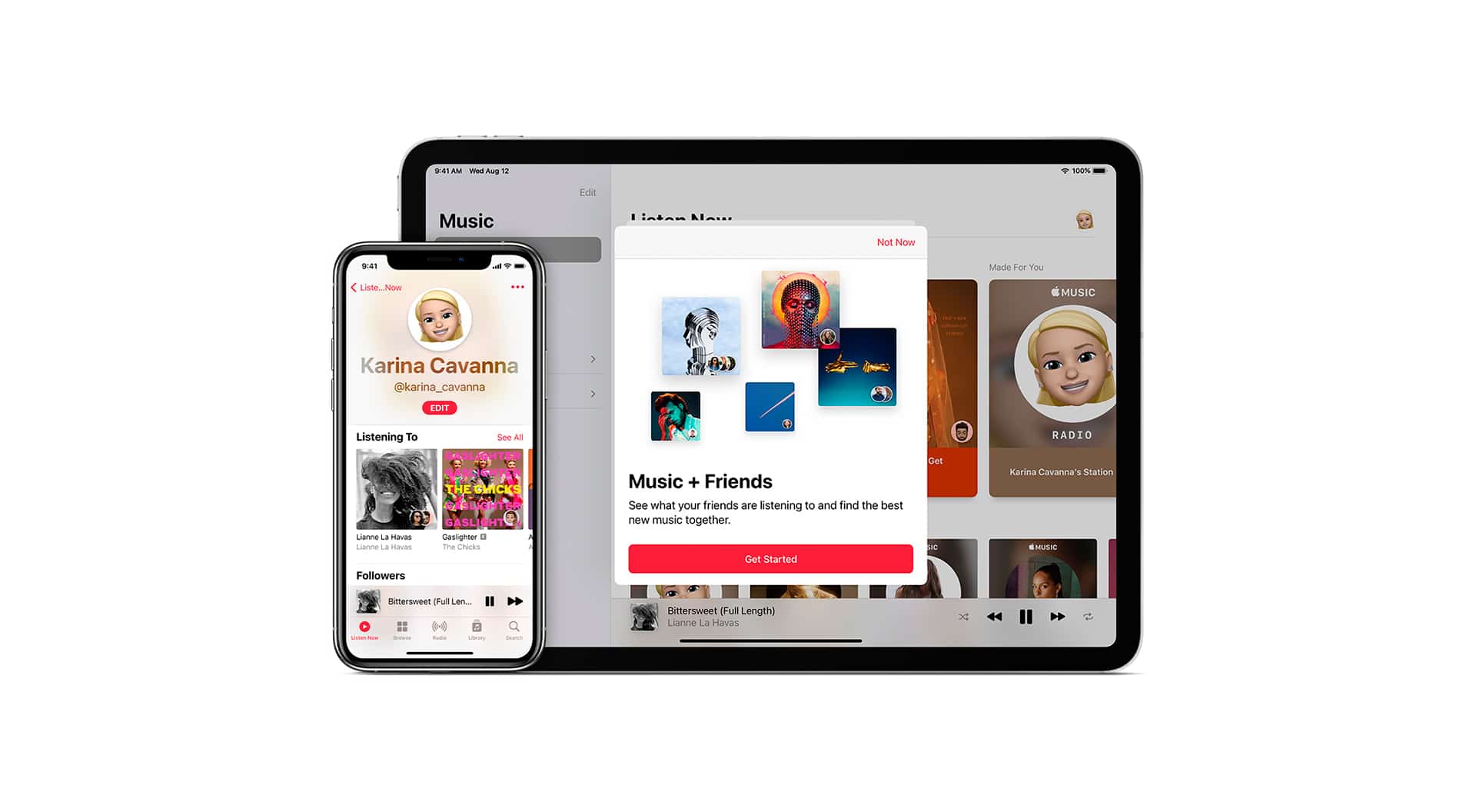Imagem do app Apple Music em um iPhone e um iPad